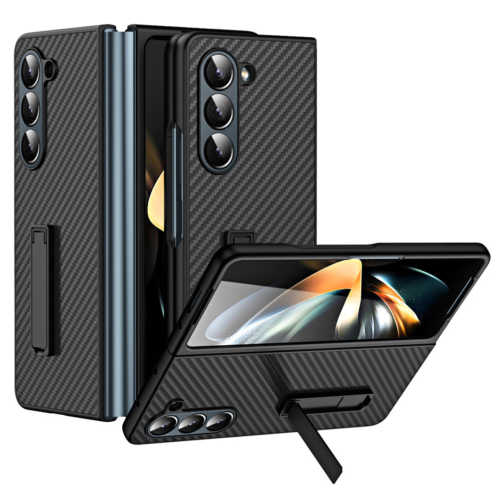 GKK Kickstand Case for Samsung Galaxy Z Fold5 5G Carbon Fiber Texture Hard PC Phone Case with Tempered Glass Screen Film GKK Kickstand Case for Samsung Galaxy Z Fold5 5G Carbon Fiber Texture Hard PC Phone Case with Tempered Glass Screen Film